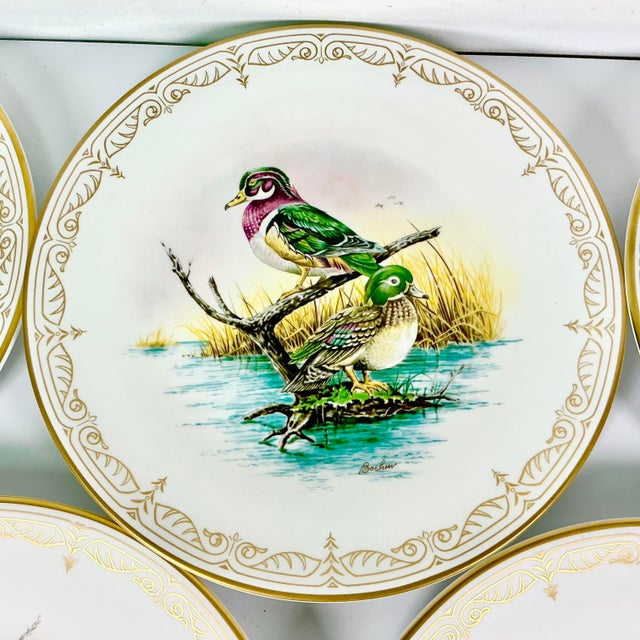 1980 Vintage Arts & Crafts English Bone China Water Fowl Birds Dinner Plates -Set of 8, Thanksgiving For Sale - Image 9 of 18