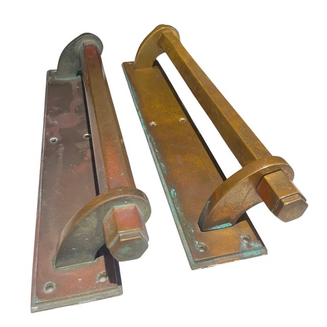 . 3.75"W x 14.5"L x 3" Projection . Bronze Door Pulls from a New York City Hotel Entrance . Estimated 1900's / Art Deco ....