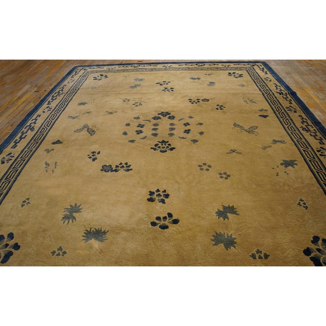 1900s Beige Open Field & Blue Border Foliate Pattern Antique Chinese Peking Rug For Sale - Image 4 of 11
