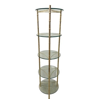 Faux Bamboo Metal 5 Shelf Glass Etagere For Sale