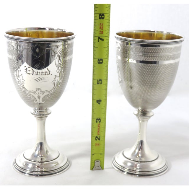 1850s American Coin Silver 'Edward and Mary' Wedding Set Goblets - a Pair For Sale - Image 10 of 13