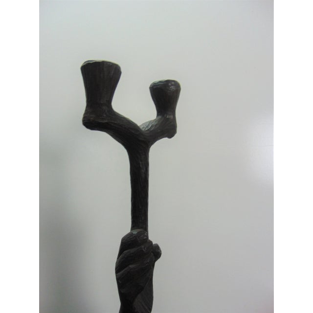 Mid-Century Folk Art Carved Hand Candlestick For Sale - Image 4 of 7