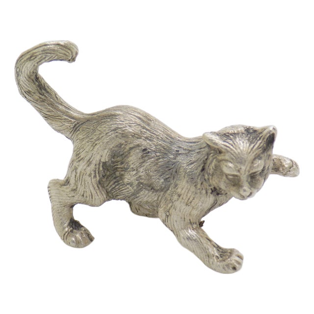 Vintage Italian Handmade Silver Cat Figurine, Milan, Italy, 1960s For Sale