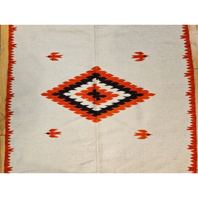 Textile Vintage Southwestern Serape Saltillo Kilim Rug, Handwoven Wool, Lozenge Medallion, 4x6 For Sale - Image 7 of 11