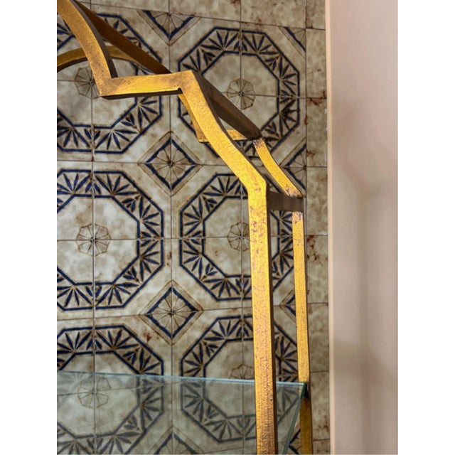 Mid 20th Century Mid 20th Century Italian Neoclassical Gilt Iron Etagere With Glass Shelves For Sale - Image 5 of 7
