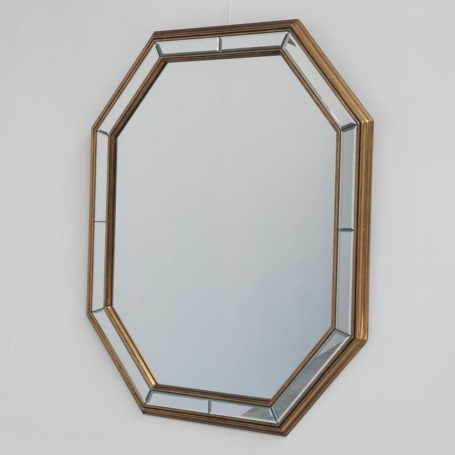Gold Mirrored Console Table and Matching Octagonal Mirror from Deknudt, Belgium, 1980s, Set of 2 For Sale - Image 8 of 12