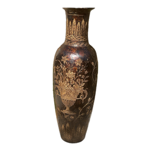 Large Vintage Lacquered and Incised Chinese Floor Vase