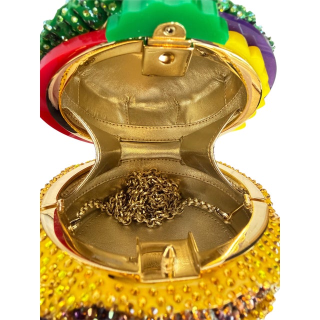 21c Judith Leiber Cheese hamBurger Crystal Gold Minaudiere Evening Clutch Shoulder Bag For Sale - Image 11 of 16