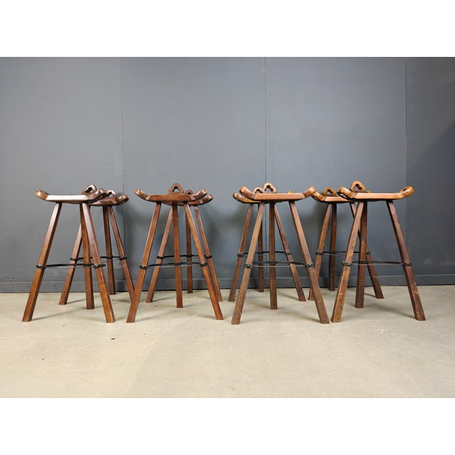 Mid-Century Modern Brutalist Bar Stools, 1960s, Set of 8, in Good conditions. Designed 1960 to 1969