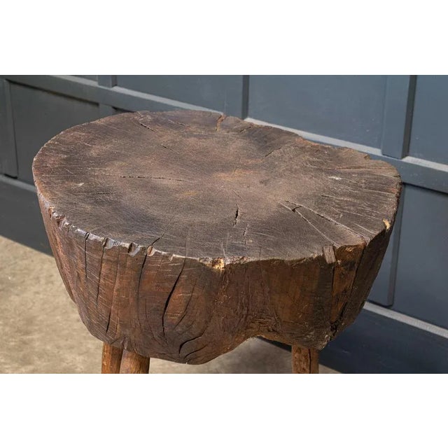 ​19th Century French Provincial Rustic Elm Chopping Block Table For Sale - Image 4 of 11