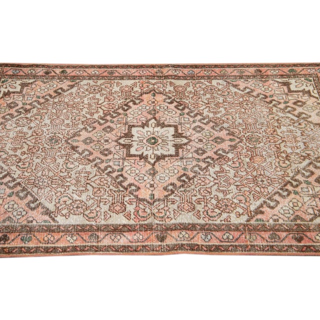 1960s 1960s Vintage Persian Distressed Handmade Floral Peach Wool Rug For Sale - Image 5 of 7