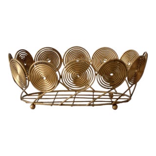 Mid-Century Brass Plated Wire Spiral Fruit Basket For Sale
