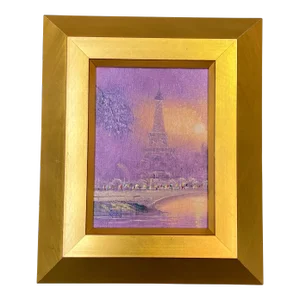 1970’s Original Eiffel Tower Tourist Painting in Chunky Gold Frame