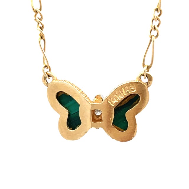 Early 21st Century Rare 14k Gold Butterfly Necklace With Malachite Wings by Hammerman Bros For Sale - Image 5 of 8