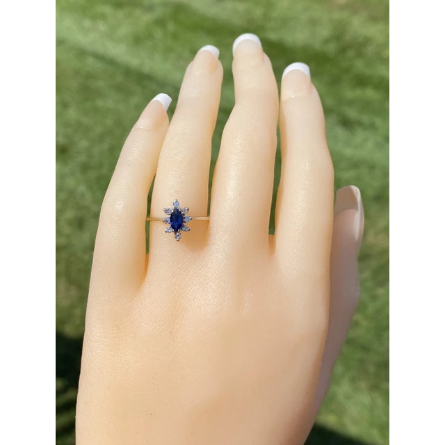 The West End Ave: Marquise Sapphire and diamond Ring in White Gold For Sale - Image 9 of 10