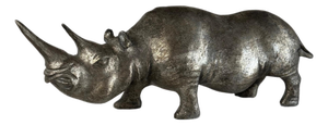 Rhino Sculpture in Platinum Toned Metallic Finish, 1980s