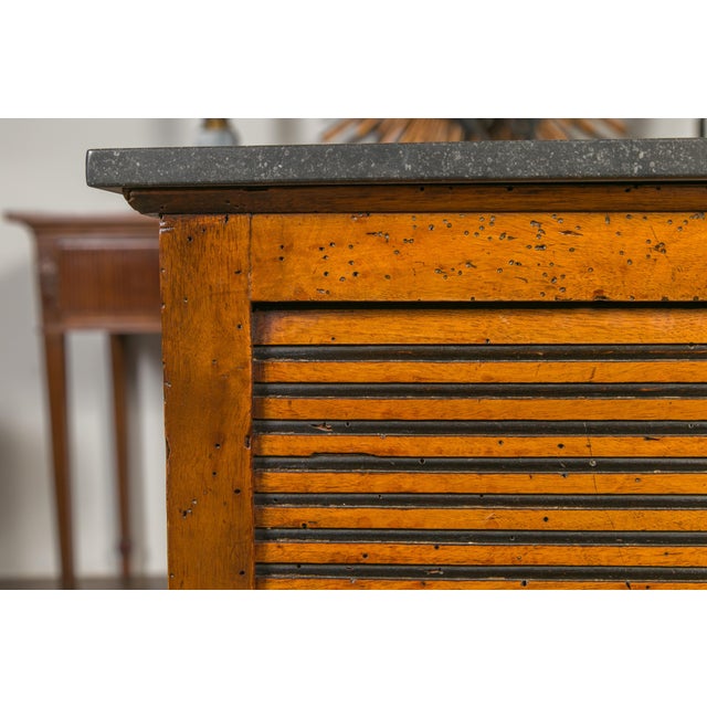 Brown French 1870s Napoleon III Walnut Bedside Table with Stone Top and Tambour Door For Sale - Image 8 of 12