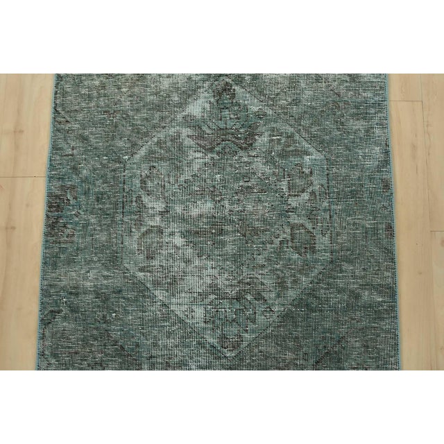 1980s Tabriz Runner 2’5” X 9’6” Blue Wool Vintage Overdyed Hand-Knotted Rug For Sale - Image 5 of 13