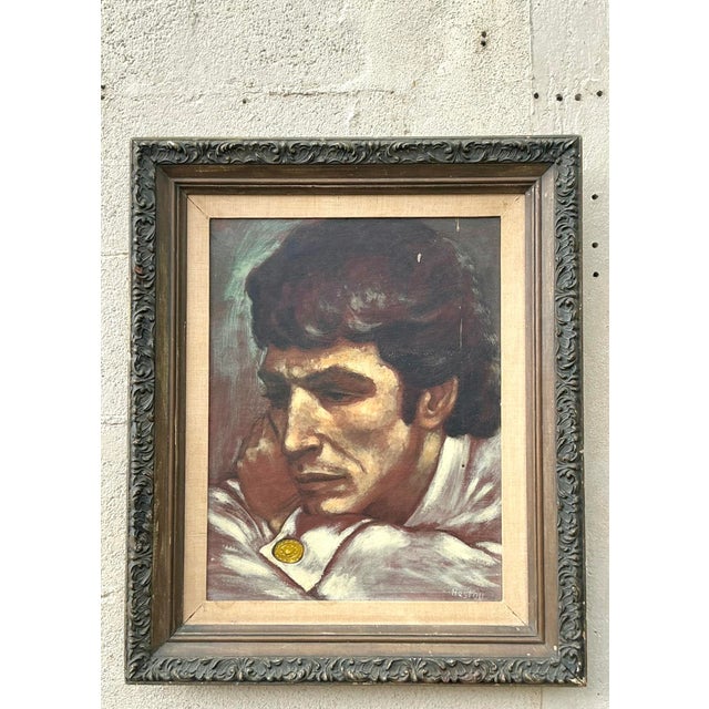 Vintage Portrait of Man Oil on Canvas Signed by the Artist For Sale - Image 11 of 12