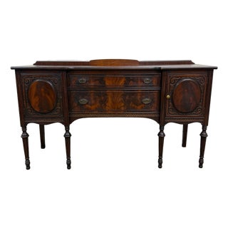 Antique Edwardian Sheraton Revival or Federal Flame Mahogany Sideboard For Sale