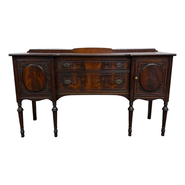 Antique Edwardian Sheraton Revival or Federal Flame Mahogany Sideboard For Sale