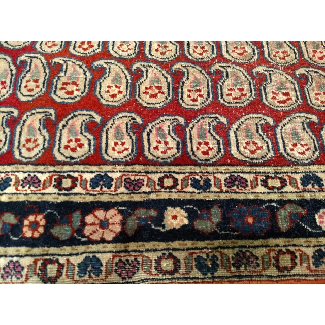 Vintage Persian Malayer Area Rug, Hand-Knotted Wool, Allover Paisley Pattern, Red & Navy, 3x3 For Sale - Image 12 of 14