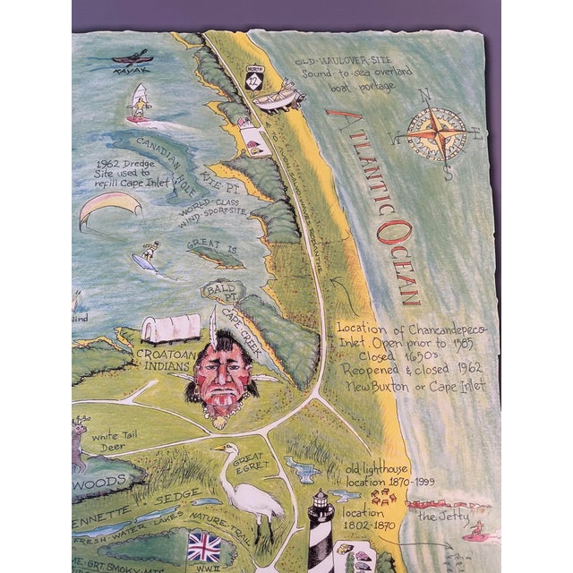 Late 20th Century Vintage Outer Banks Map Art Print "Lighthouse View" by Jim Mitchem Signed For Sale - Image 5 of 10