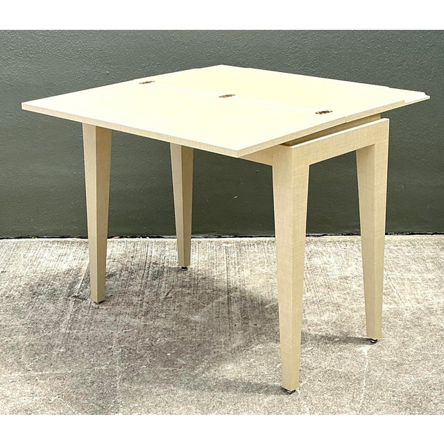 Wood Vintage Custom Built Grasscloth Extendable Console/Game Table For Sale - Image 7 of 12