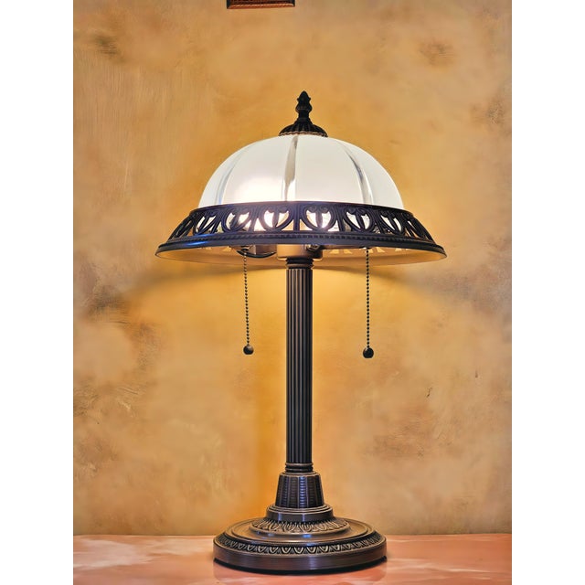 Vintage Desk Lamp With Frosted Glass Shade and 2 Pull Chain Switches For Sale In Washington DC - Image 6 of 12