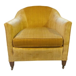 Mid 20th Century Henredon Velvet Barrel Back Club Chair. For Sale