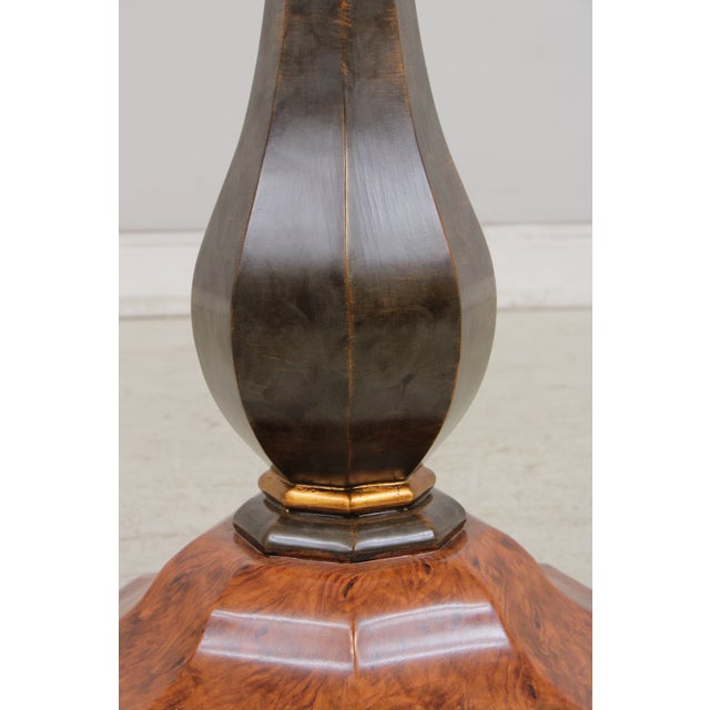 Pair of Burl Wood Regency Empire Black & Gold Pedestal Stands For Sale - Image 14 of 16