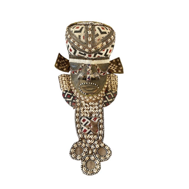 Vintage Large African Tribal Beaded Kuba Royal Head Mask/Helmet Sculpture Congo 11" H For Sale - Image 10 of 12