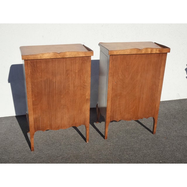 Pair of Antique French Louis XVI Brown Nightstands W Brass Hardware For Sale - Image 12 of 17