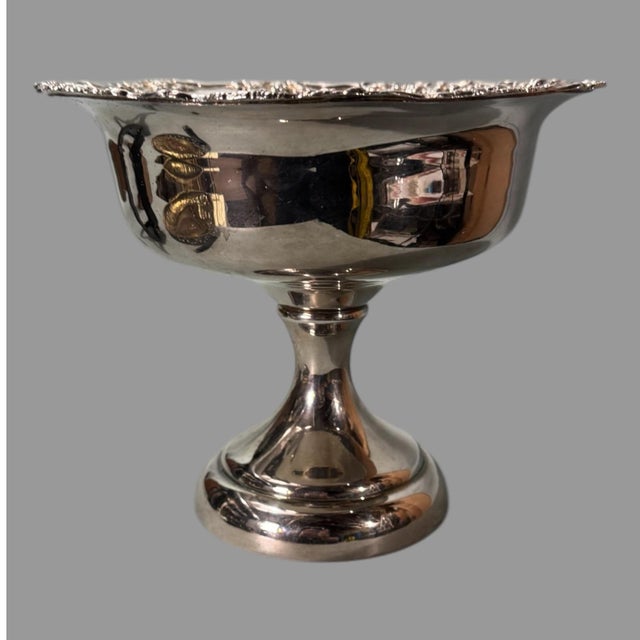 Mid 20th Century Vintage Silverplate Compote Serving Dish Bowl Embossed Grape & Vine Border For Sale - Image 5 of 8