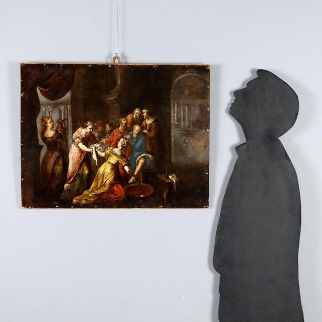 Oil on sheet metal, mounted on wooden panel. Central European School, 17th-18th century. In the scene, a wealthy lady...