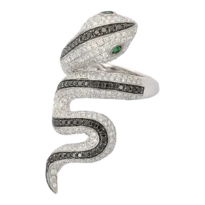 18k Gold Nature-Inspired Black & White Diamond Snake Cocktail Ring Size 7