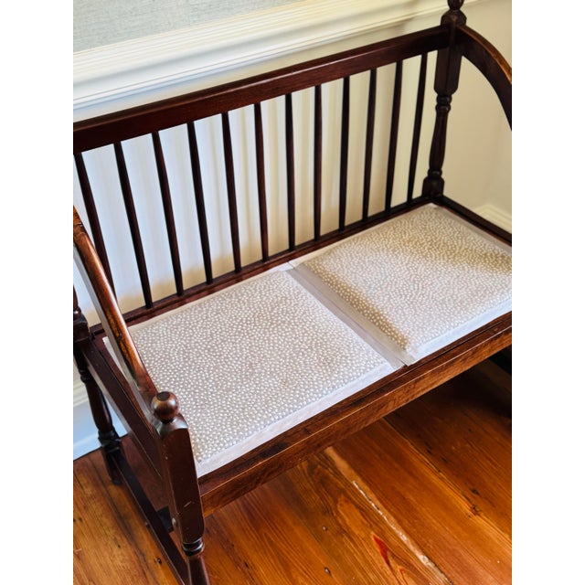 Vintage Spindle Back Wooden Settee- Spindle Back Wooden Bench For Sale - Image 4 of 7