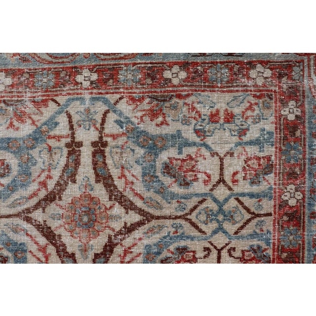 Early 20th Century Antique Persian Tabriz Floral Circular Design in Ivory, Lt. Blue, Red, Brown 7'3 X 11'3 For Sale - Image 5 of 18