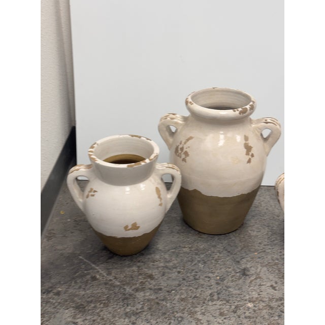 Tuscan Pottery Barn Tuscan Handcrafted Terracotta Double-Handled Urns, Set of Three For Sale - Image 3 of 12