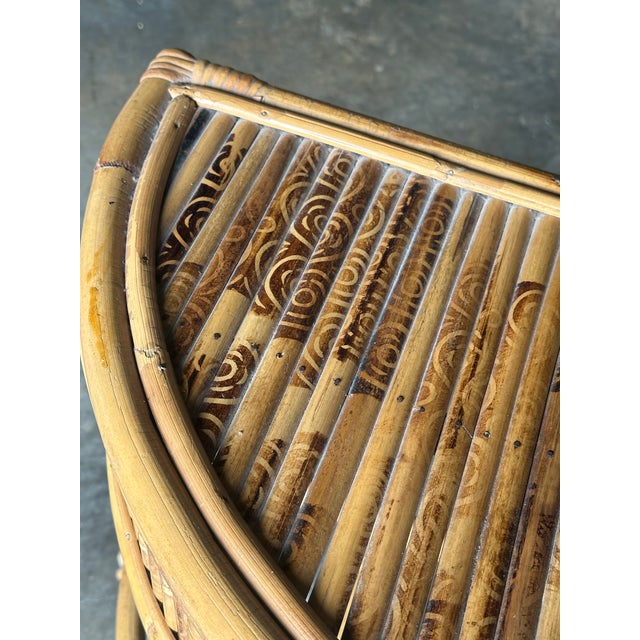 1970s Burnt Bamboo and Rattan Demilune Console Table For Sale - Image 12 of 12