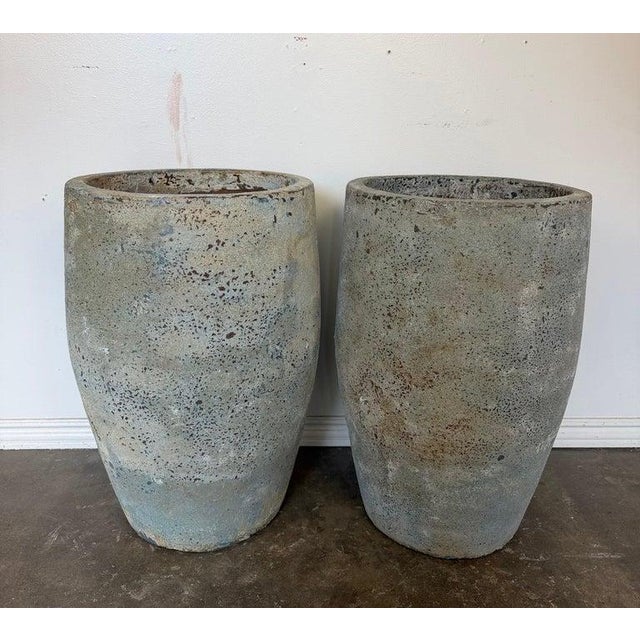 A magnificent and highly sought-after pair of monumental crucible-form planters in the revered manner of Atelier Vierkant,...