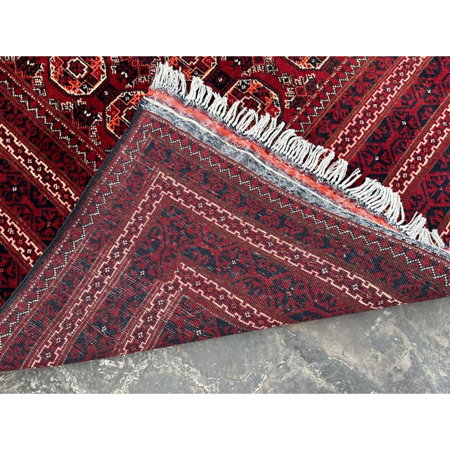 Ruby Red Afghan Vintage Turkoman Tribal Rug, Bedroom Rug For Sale - Image 8 of 8