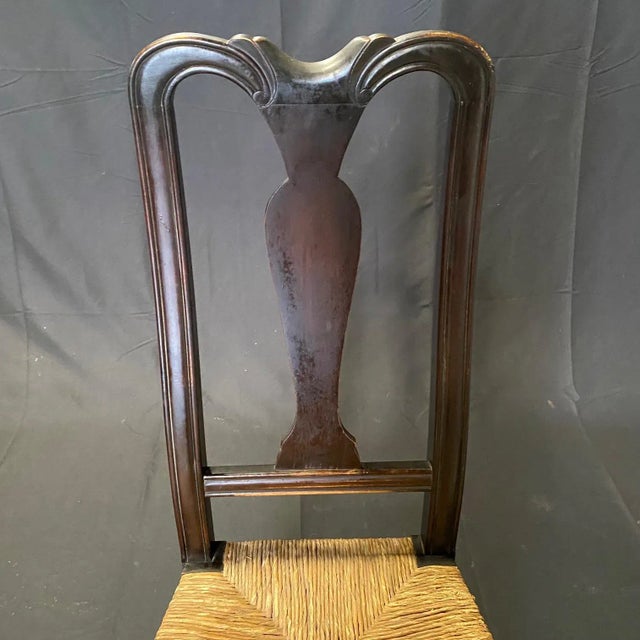 Ebony Antique Ebony Queen Anne Rush Seat Dining Side Chairs -Set of 5 For Sale - Image 8 of 10