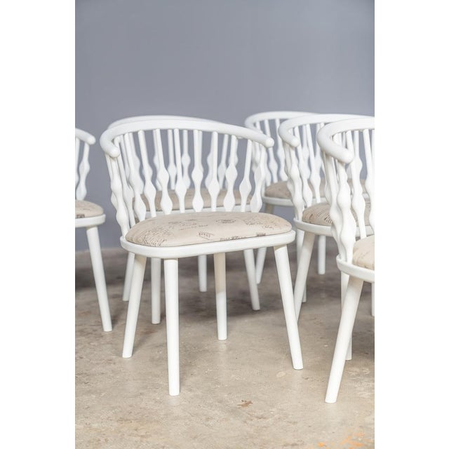 Painted Beech Chairs with Padded Fabric Seats, 1970s, Set of 6 For Sale - Image 4 of 18