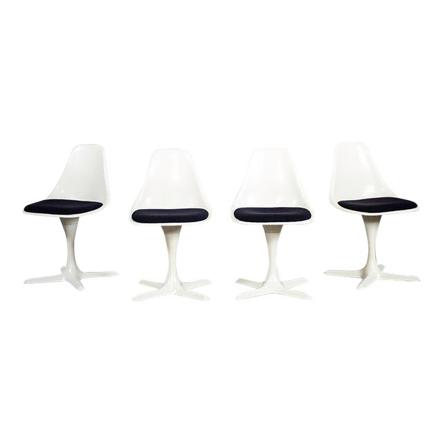 Mid-20th Century Mid Century Modern Tulip Chairs White Shell & Black Cushions by Burke Set of 4 For Sale