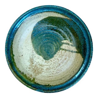 Vintage Abstract Glazed Pottery Bowl For Sale