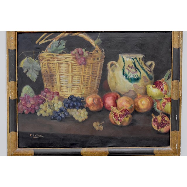 Rafael La Torre Oil Still-Life Fruit Basket Painting on Canvas, Framed Spanish, 1872 Canvas Size 25.5 H x 36 W in. Framed...