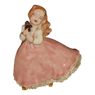 Vintage 1950s Holland Mold Figurine Woman in Flowing Pink Gown Dancing For Sale