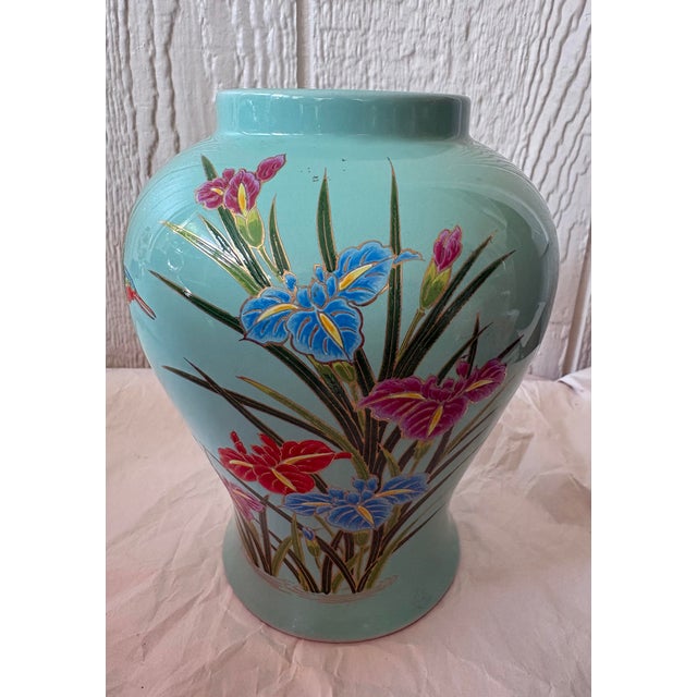 Vintage Andrea by Sadek Japanese Turquoise Floral & Bird Ginger Jar For Sale - Image 4 of 11