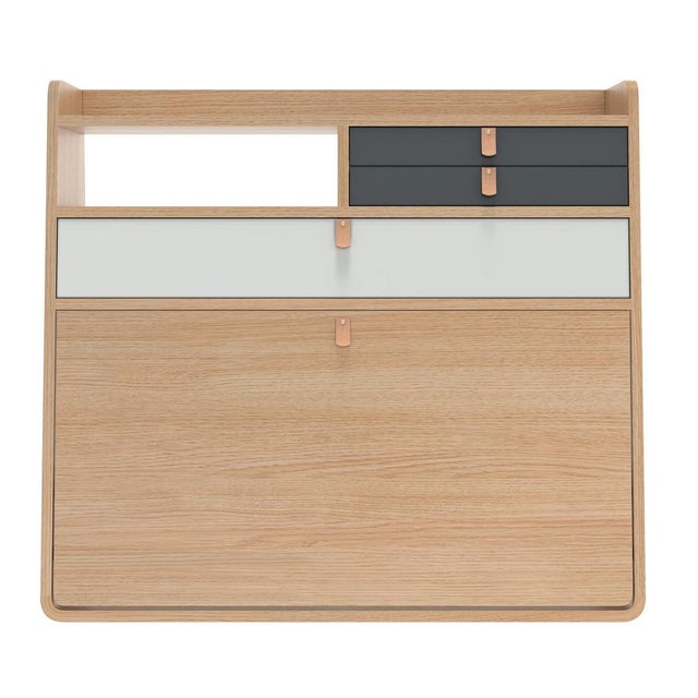 Slate Grey Drawers Gaston Floating Writing Desk in Natural Oak by Harto For Sale - Image 4 of 5